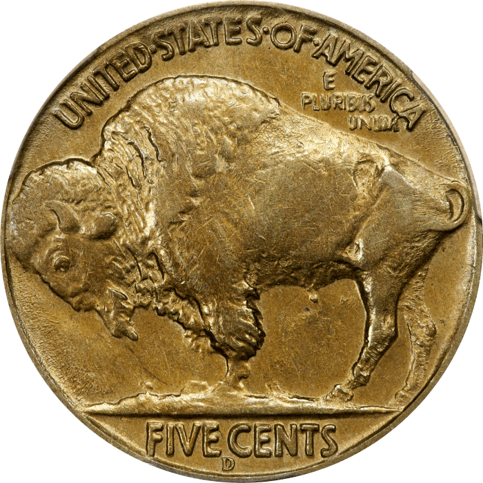 1937-D 3 Legs Buffalo Nickel (5c) REVERSE Image