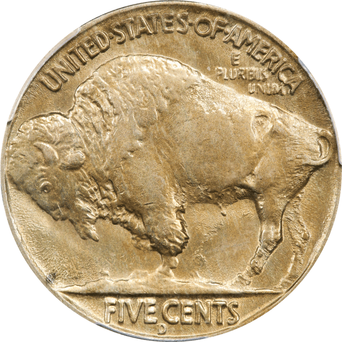1937-D 3 Legs Buffalo Nickel (5c) Reverse Image