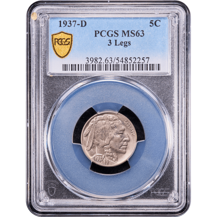 1937-D 3 Legs Buffalo Nickel (5c) Obverse Slab Image