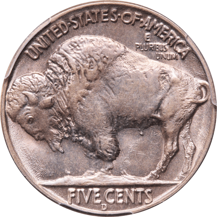 1937-D 3 Legs Buffalo Nickel (5c) Reverse Image