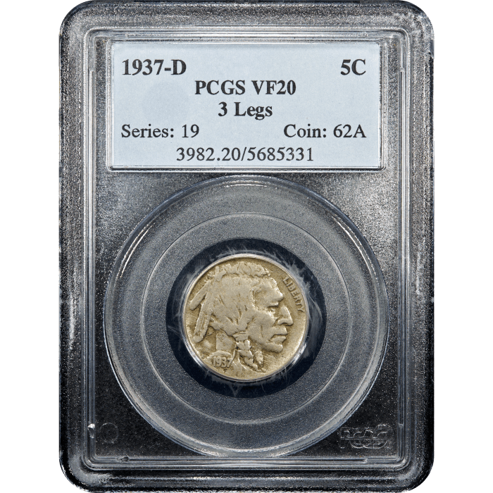 1937-D 3 Legs Buffalo Nickel (5c) Obverse Slab Image