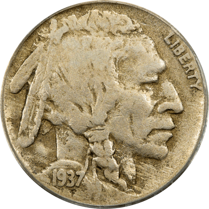 1937-D 3 Legs Buffalo Nickel (5c) Obverse Image