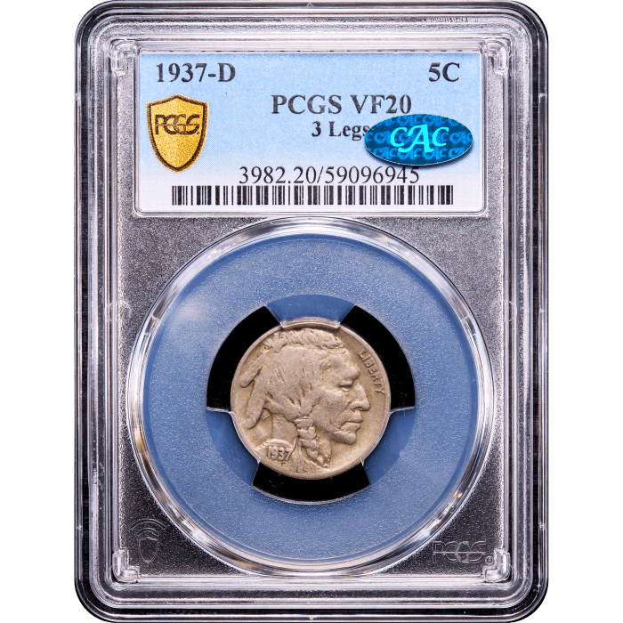 1937-D 3 Legs Buffalo Nickel (5c) SLAB Image