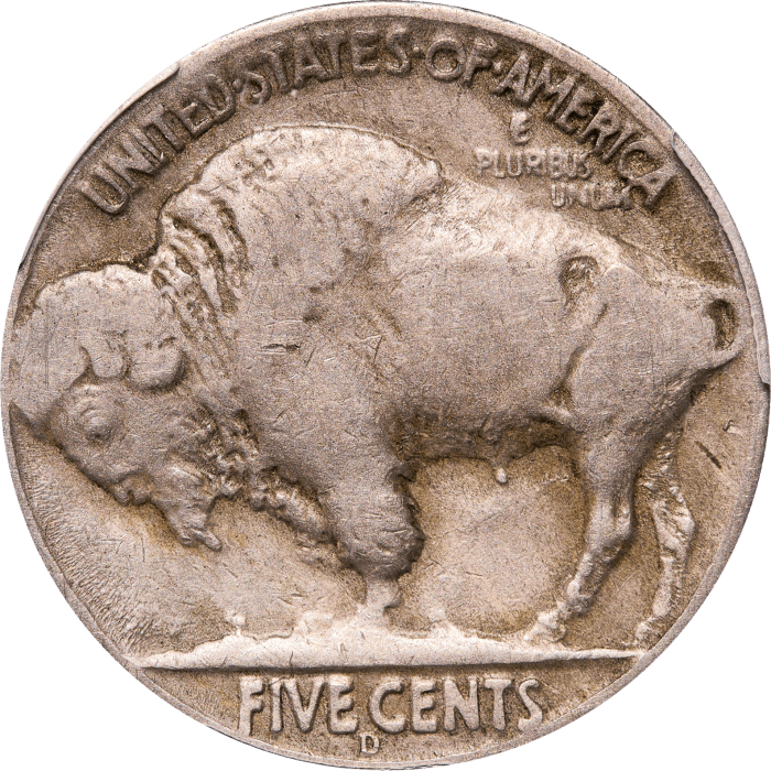 1937-D 3 Legs Buffalo Nickel (5c) Reverse Image