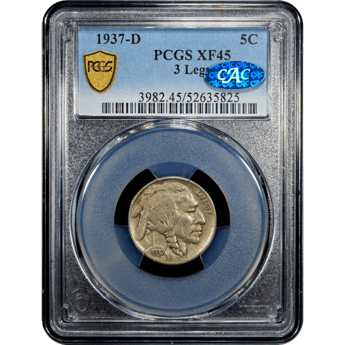 1937-D 3 Legs Buffalo Nickel (5c) SLAB Image