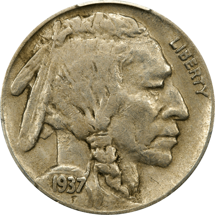 1937-D 3 Legs Buffalo Nickel (5c) OBVERSE Image