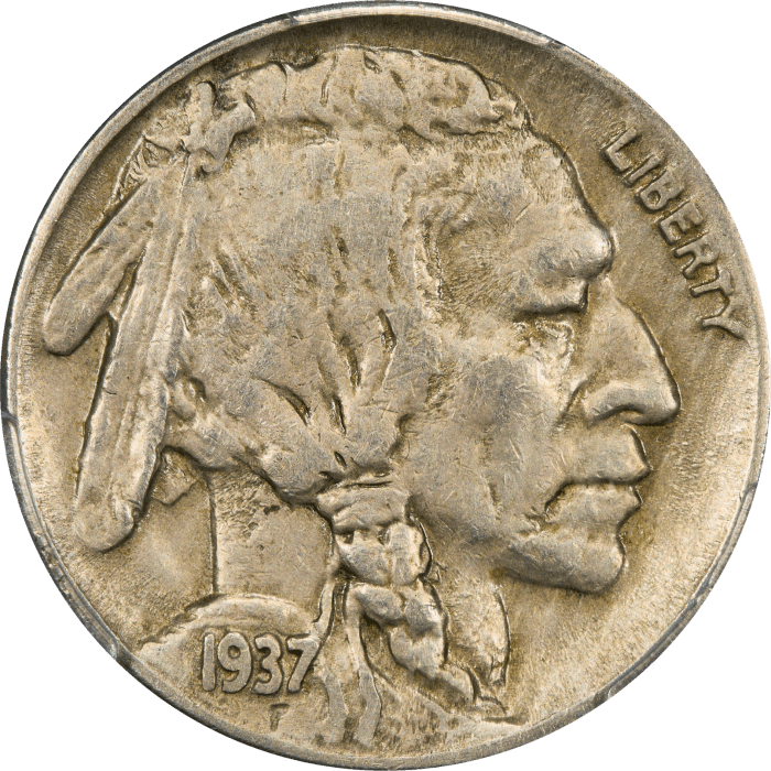 1937-D 3 Legs Buffalo Nickel (5c) Obverse Image