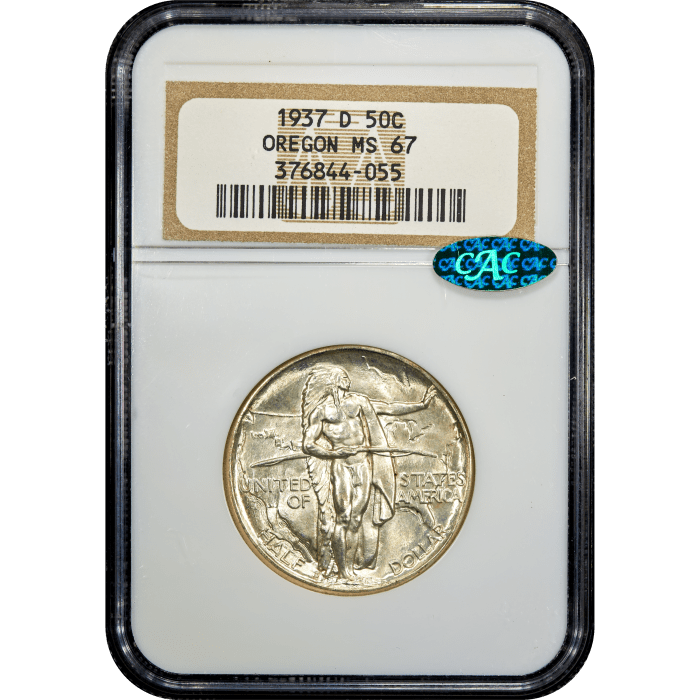 1937-D Oregon Commemorative Half Dollar (50c) Obverse Slab Image