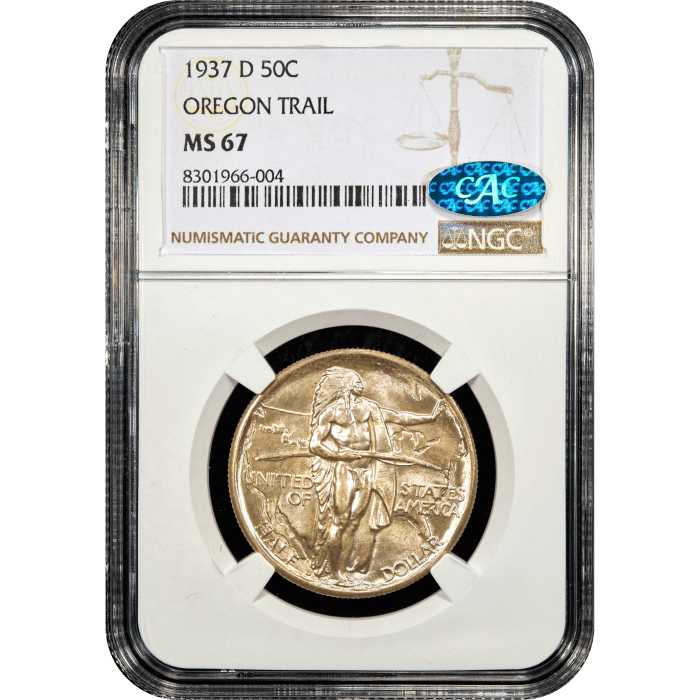 1937-D Oregon Commemorative Half Dollar (50c) Obverse Slab Image