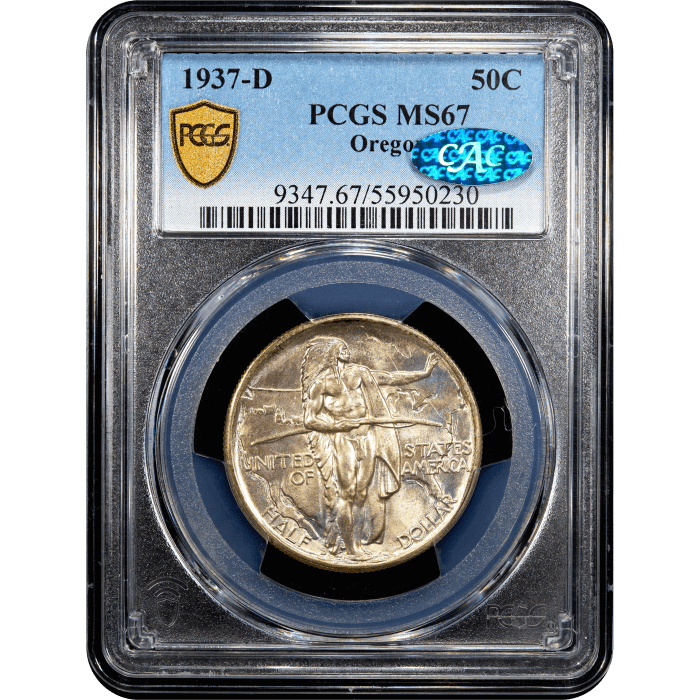 1937-D Oregon Commemorative Half Dollar (50c) Obverse Slab Image