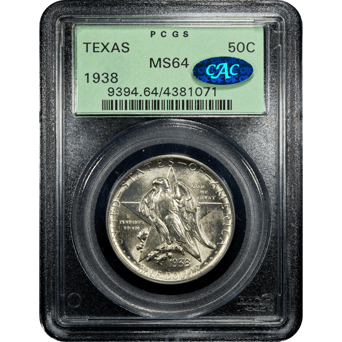 1938 Texas Commemorative Half Dollar (50c) OGH Obverse Slab Image