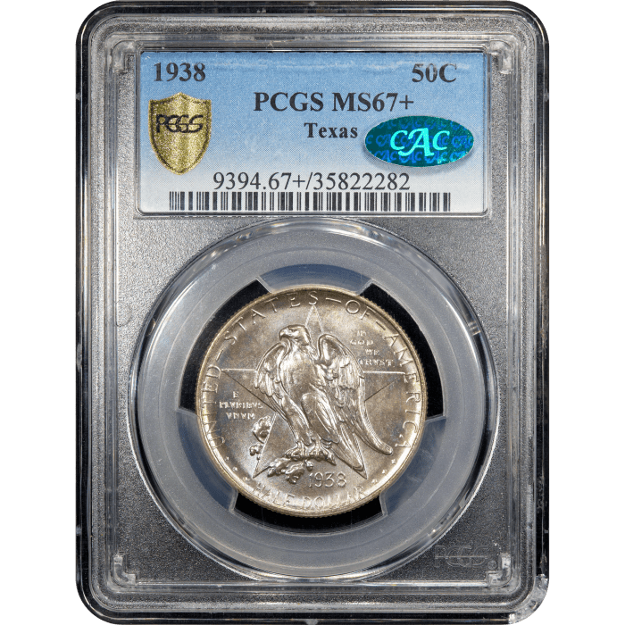 1938 Texas Commemorative Half Dollar (50c) Obverse Slab Image