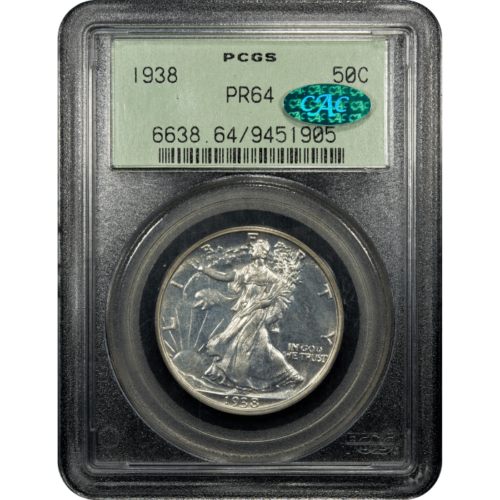 1938 Walking Liberty Half Dollar (50c) OGH Obverse Slab Image