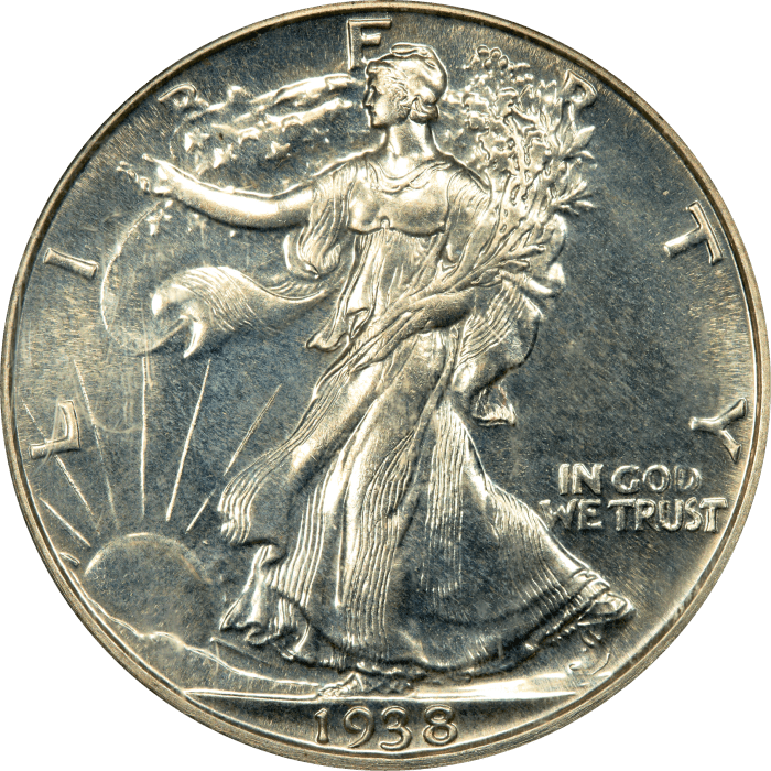 1938 Walking Liberty Half Dollar (50c) OGH Obverse Image
