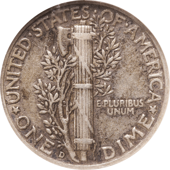 1942/1-D Mercury Dime (10c) Reverse Image