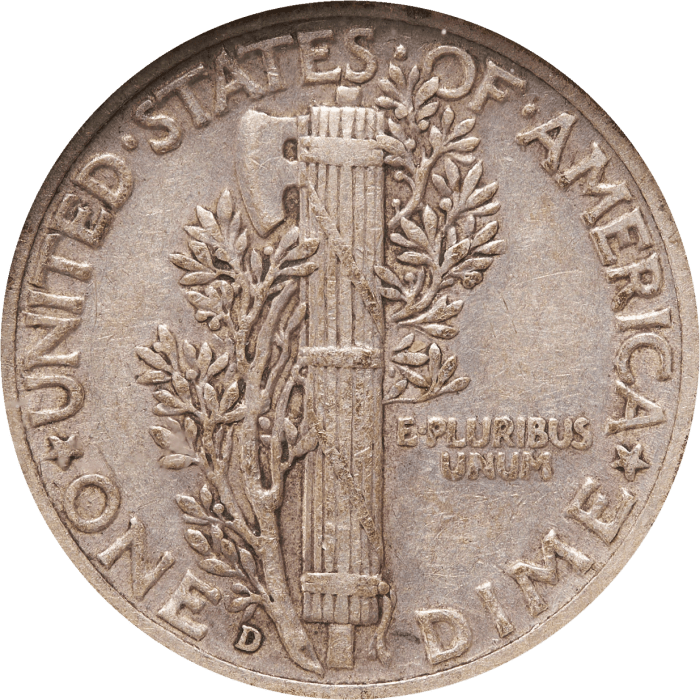 1942/1-D Mercury Dime (10c) REVERSE Image
