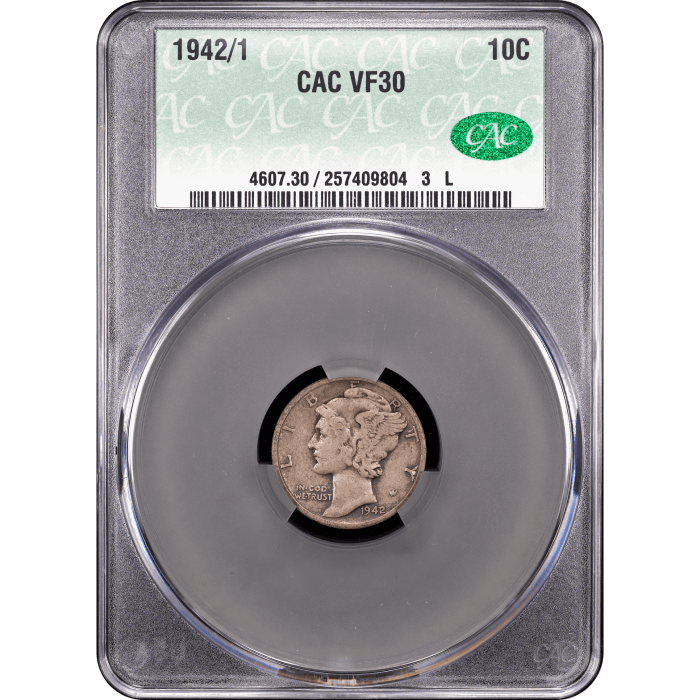 1942/1 Mercury Dime (10c) Obverse Slab Image