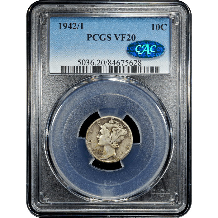 1942/1 Mercury Dime (10c) Obverse Slab Image
