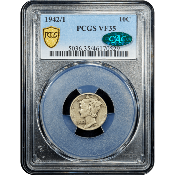1942/1 Mercury Dime (10c) Obverse Slab Image