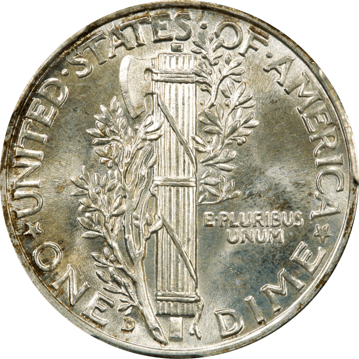 1943-D Mercury Dime (10c) REVERSE Image