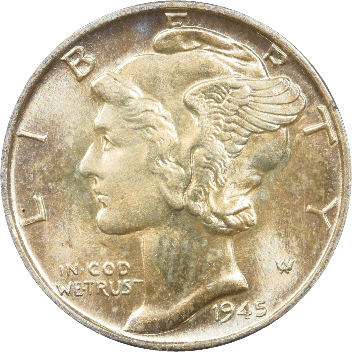 1945 Mercury Dime (10c) Rattler Obverse Image