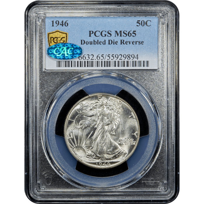 1946 Walking Liberty Half Dollar (50c) Doubled Die Reverse SLAB Image