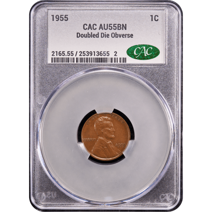 1955 Doubled Die Lincoln Cent (1c) Obverse Slab Image
