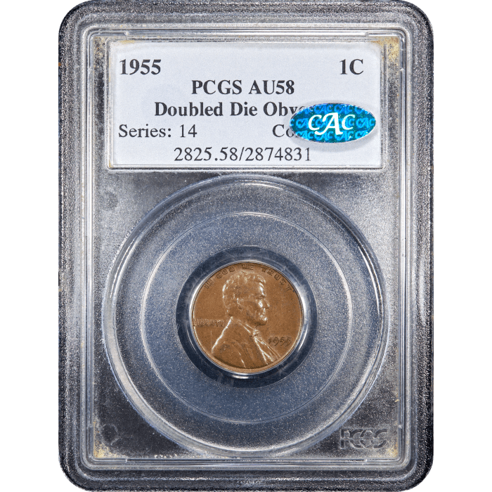 1955 Doubled Die Lincoln Cent (1c) Obverse Slab Image
