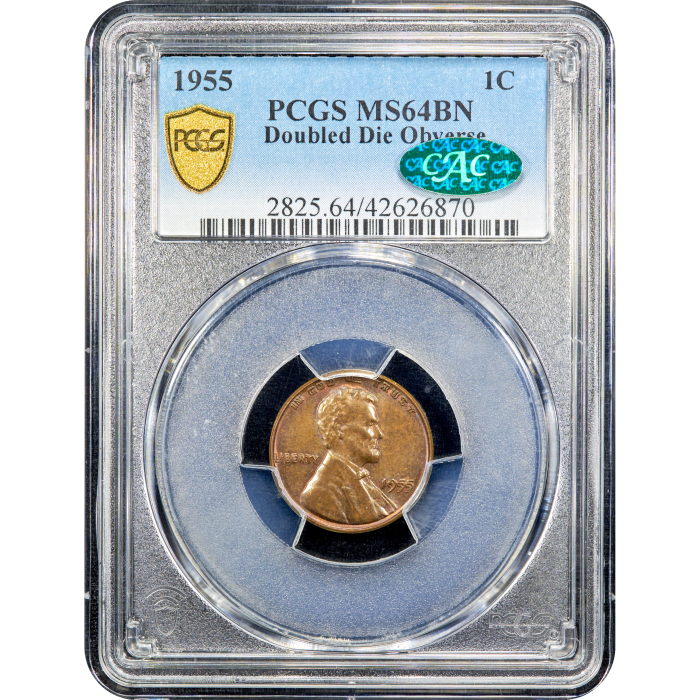 1955 Doubled Die Lincoln Cent (1c) Obverse Slab Image