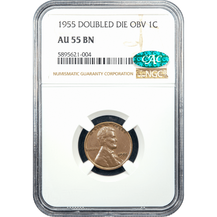 1955 Doubled Die Obverse Lincoln Cent (1c) SLAB Image