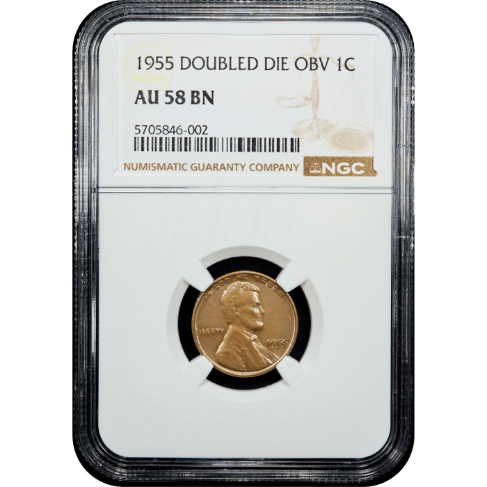 1955 Doubled Die Obverse Lincoln Cent (1c) Obverse Slab Image