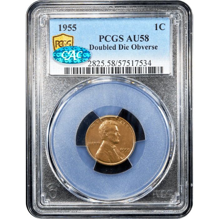 1955 Doubled Die Obverse Lincoln Cent (1c) Obverse Slab Image