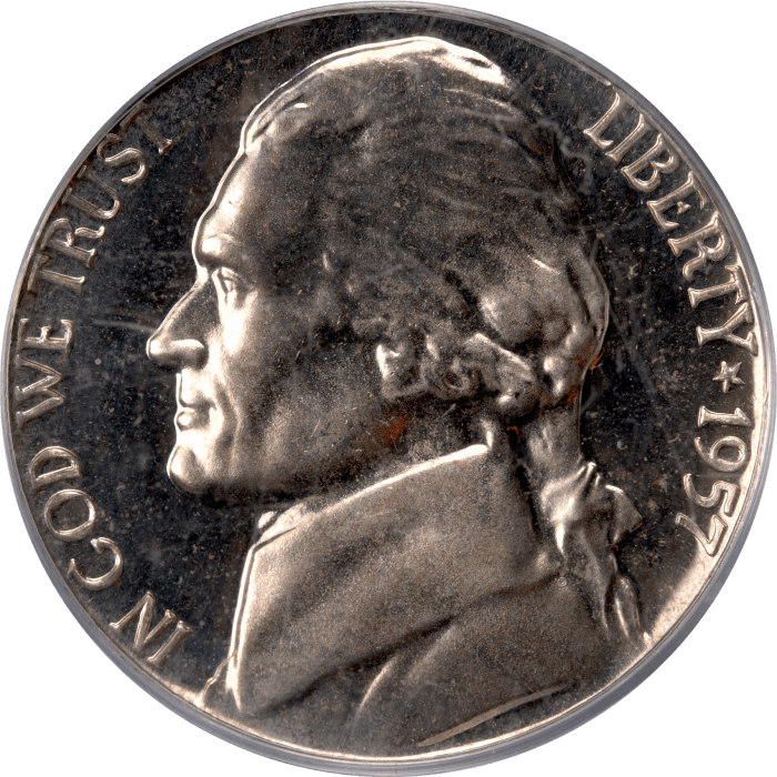 1957 Jefferson Nickel Doily Obverse Image