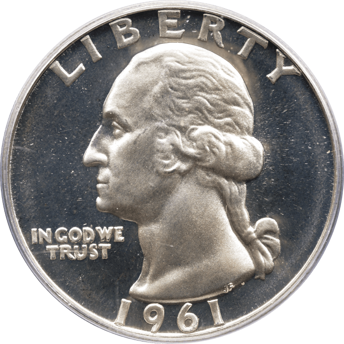 1961 Washington Quarter (25c) OGH Obverse Image