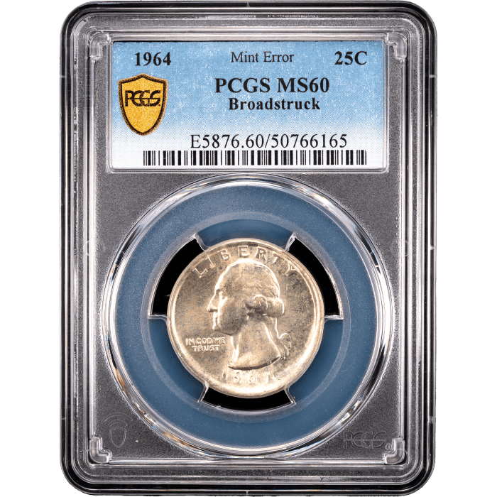 1964 Washington Quarter (25c) Error - Broadstruck Obverse Slab Image