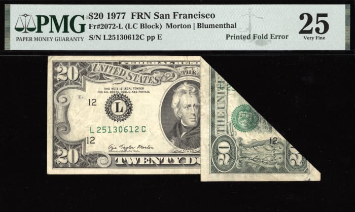 1977 $20 Printed Fold Error Obverse Image