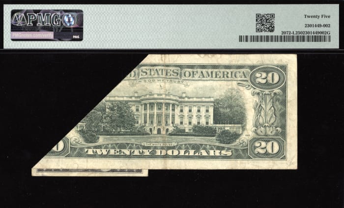 1977 $20 Printed Fold Error Reverse Image
