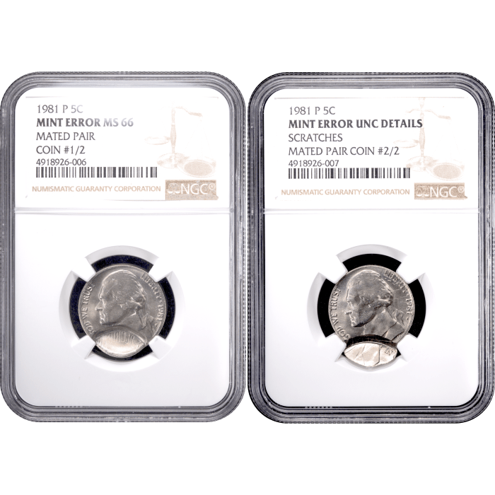 1981-P Jefferson Nickel (5c) Error - 2-Coin Mated Pair Obverse Slab Image