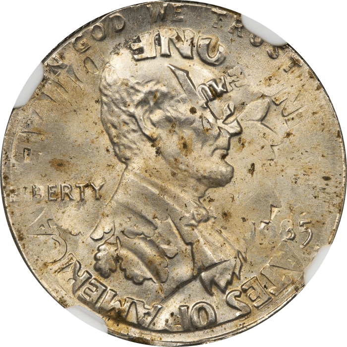 1985 Double Denom Error - Lincoln Cent (1c) Struck on Roosevelt Dime (10c) Obverse Image