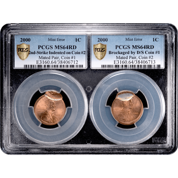 2000 Lincoln Cent (1c) Error - Mated Pair Obverse Slab Image