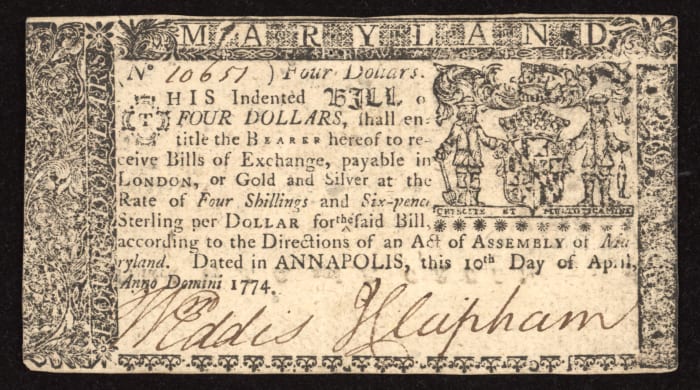 April 10, 1774 $4 Maryland Colonial OBVERSE Image