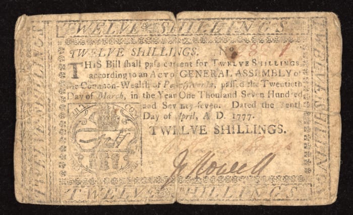 April 10, 1777 Pennsylvania Colonial Twelve Shillings (12s) OBVERSE Image