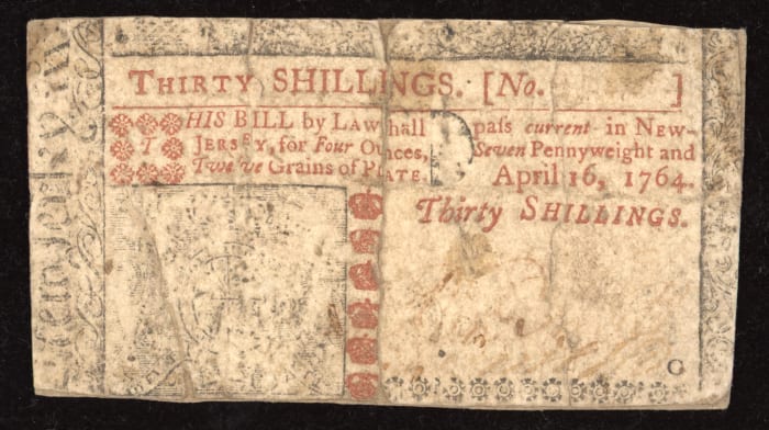 April 16, 1764 New Jersey Colonial Thirty Shillings (30s) Obverse Image