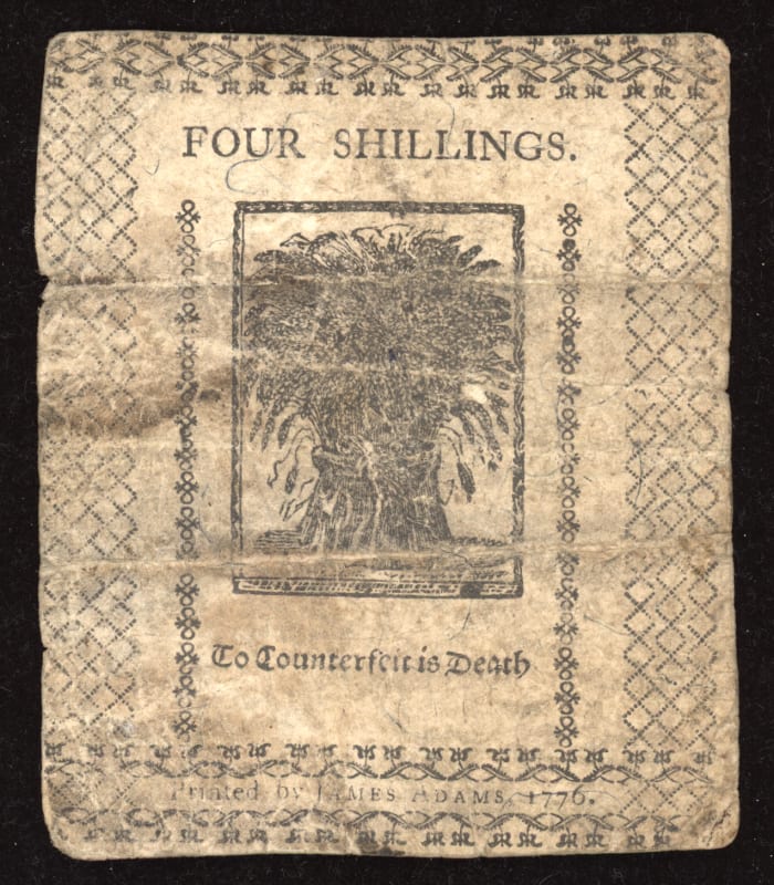 January 1, 1776 Delaware Colonial Four Shillings (4s) REVERSE Image