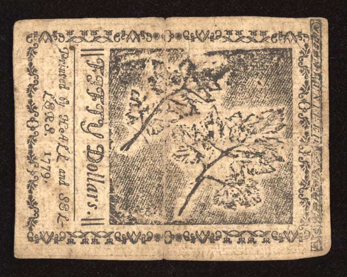 January 14, 1779 Continental Currency Colonial Fifty Dollars ($50) Reverse Image