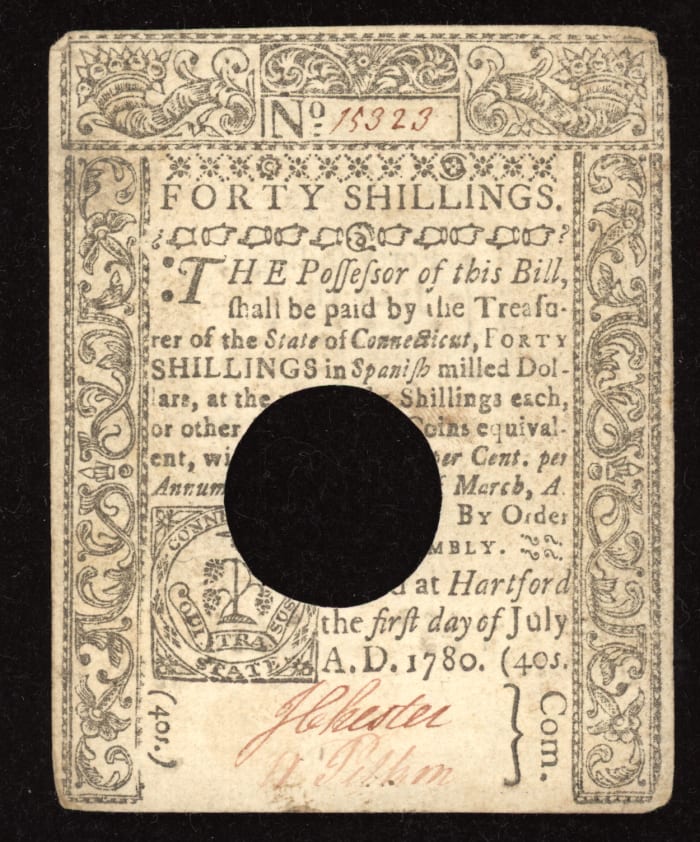 July 1, 1780 Connecticut Colonial Forty Shillings (40s) REVERSE Image