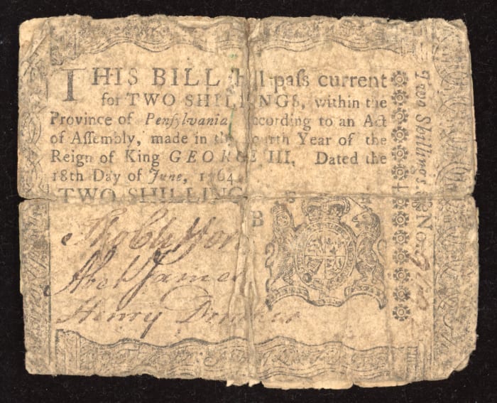 June 18, 1764 Pennsylvania Colonial Two Shillings (2s) OBVERSE Image