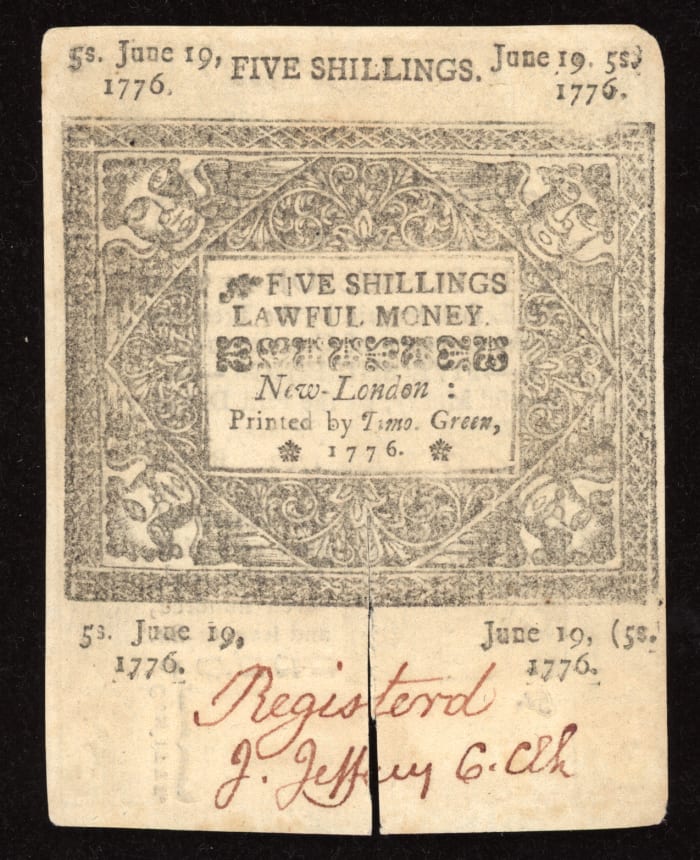 June 19, 1776 Connecticut Colonial Five Shillings (5s) REVERSE Image