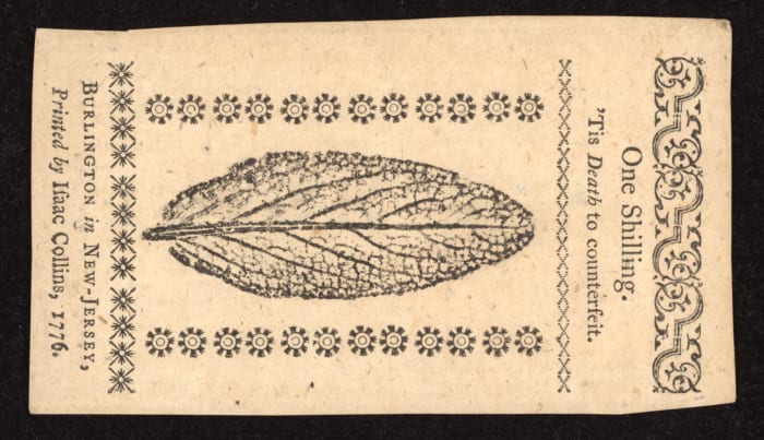 March 25, 1776 1s New Jersey Colonial REVERSE Image