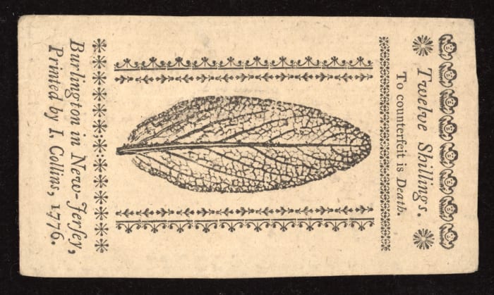 March 25, 1776 New Jersey Colonial Twelve Shillings (12s) REVERSE Image